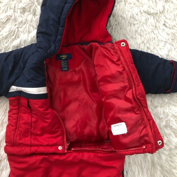 Oshkosh B’gosh Baby Boy Bunting Snowsuit Size 0-9 Months Hooded Red And Blue - Picture 3 of 6